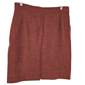 VTG Rust Orange Houndstooth Italian Wool Pencil Skirt Retro Academia Preppy 12